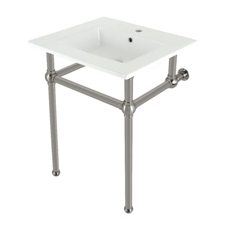 Kingston Brass 25 Console Sink with Brass Legs Single Faucet Hole, WhiteBrushed Nickel KVBH252278